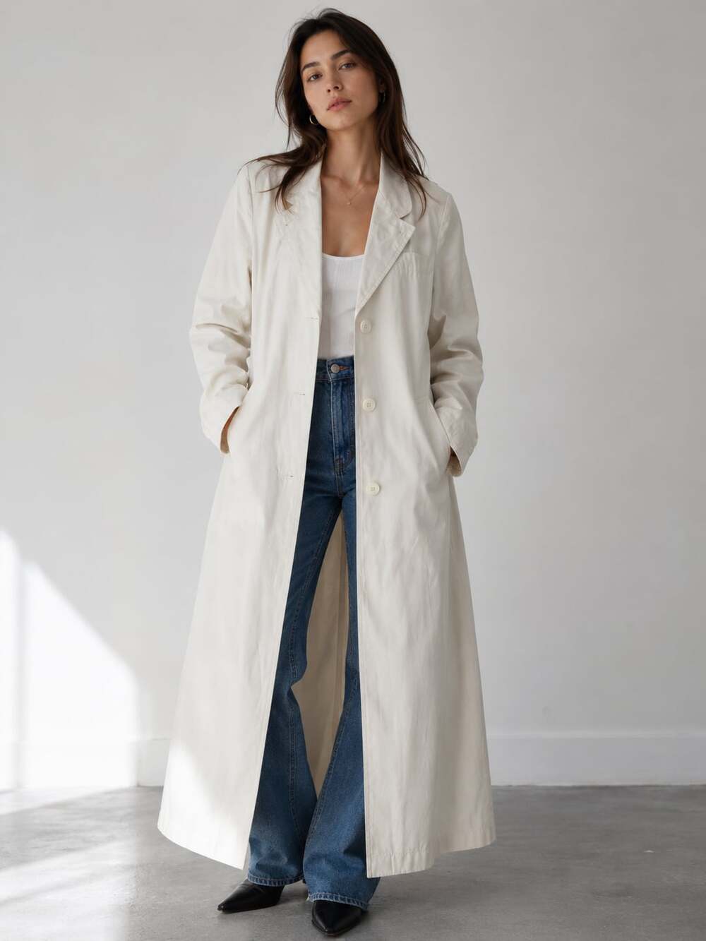 Vintage Changing Scene Cream Long Trench Coat
Z23ZJC